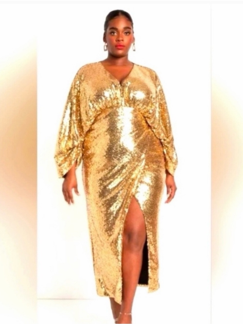 Eloquii Gold Sequin Dolman Sleeve Dress